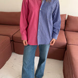 Solid pink and blue pinstriped contrasted shirt