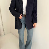 Blue heavy wool and tweed contrasted blazer