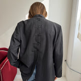 Grey pinstriped double-breasted Button back blazer