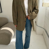 Green checkered wool blazer