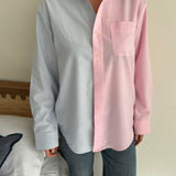 Two toned shirt in pink and blue