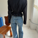 Belted blazer in Navy striped