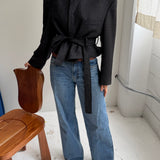 Belted blazer in Dark grey speckered
