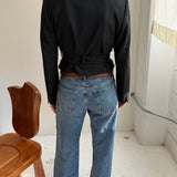 Belted blazer in Dark grey pinstriped