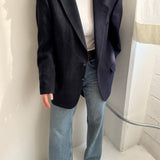 Blue heavy wool and tweed contrasted blazer