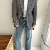 Contrasted blazer in pale blue and grey tones