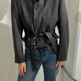 Belted blazer in textured grey