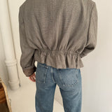 Silk pale grey cinched cropped blazer