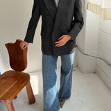 Grey pinstriped double-breasted button back blazer