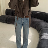 Plaid brown belted blazer