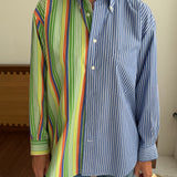 Colorful pinstriped and blue pinstriped contrasted shirt
