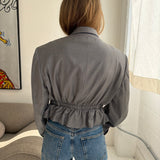 Cinched waist cropped blazer in solid grey