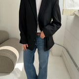 Black pinstriped button back blazer