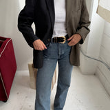 Contrasted blazer in dark grey and taupe plaid (Express shipping)