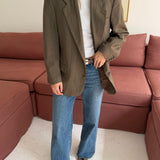Button back blazer in Brown pinstriped