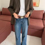 Button back blazer in solid brown