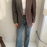 Checkered and houndstooth contrasted blazer