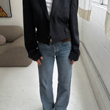 Black pinstriped Cinched waist cropped blazer