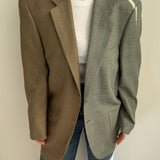 Green olive and plaid contrasted blazer