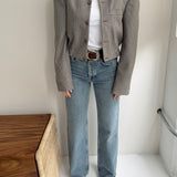 Bomber jacket in pale blue and grey houndstooth