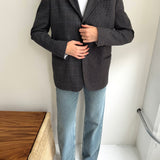 Contrasted blazer in dark blue and grey