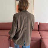Button back blazer in solid brown