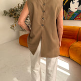 Stunning button back vest in Taupe/beige