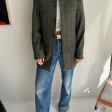 Stunning high neck collarless jacket in green