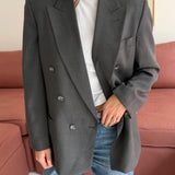 Button back blazer in muted green plaid