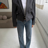 Cinched waist cropped blazer in grey