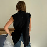 Dark blue pinstriped double breasted vest