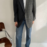 Stunning grey herringbone and checkered contrasted blazer