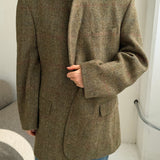 Green checkered wool blazer
