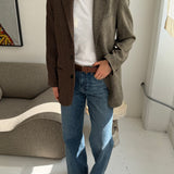 Contrasted blazer in warm grey herringbone and houndstooth (Express shipping)