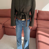 Belted blazer in Green herringbone
