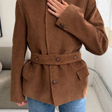 Double belted blazer in corduroy caramel