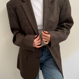 Contrasted blazer in checkered and herringbone