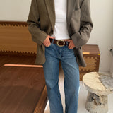 Contrasted blazer in sand houndstooth and brown textured (Express shipping)