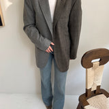 Heavy wool checkered and solid grey contrasted blazer