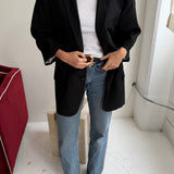 Long boxy blazer in charcoal