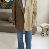 Contrasted blazer in brown checkered and pastel with blue lines   (Express shipping)