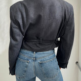 Belted cropped blazer in grey