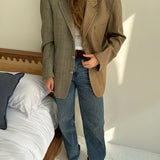 Stunning houndstooth and beige checked contrasted blazer