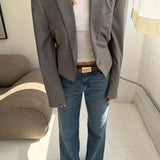 Cinched waist cropped blazer in solid grey