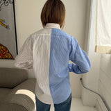 Blue with white stripes and blue with yellow striped contrasted shirt
