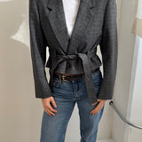 Belted blazer in textured grey