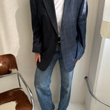 Contrasted blazer in blue checkered and specked tones