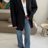 Beautiful black vintage Armani blazer with grey pinstripes
