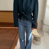 Belted blazer in true green cashmere