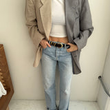 Contrasted blazer in silk and wool in blue and pale